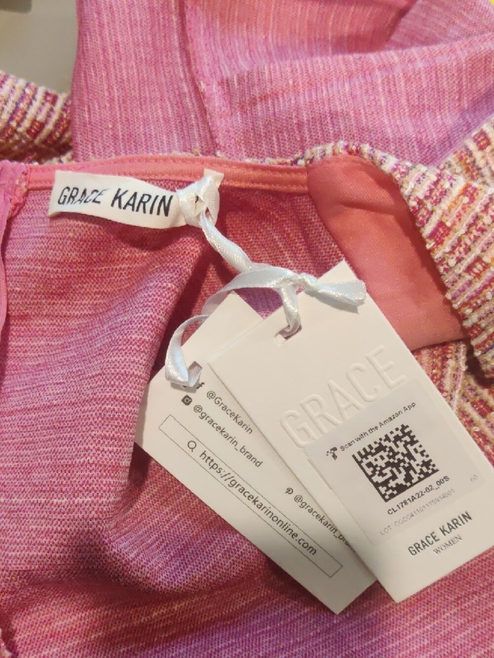 Grace Karin Pink Tweed Square-Neck Fit & Flare Midi Dress - Picture 7 of 9